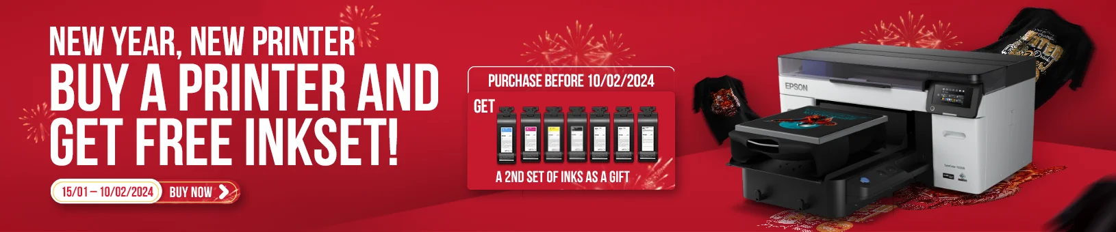 Fluxmall TET 2024 Promotion - Buy Epson SureColor SC-F2230 Printer and get free Inkset.