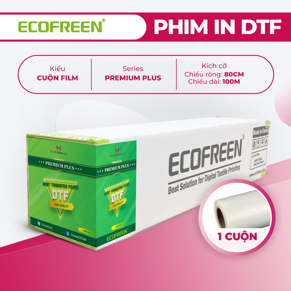 Cuộn phim in DTF ECOFREEN Premium - 80cm (width) x 100m (length), 1 box 1 roll